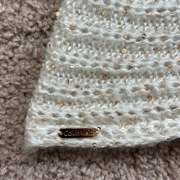 Calvin Klein White Gold Sequin Infinity Loop Scarf NWT One Size - Picture 6 of 7